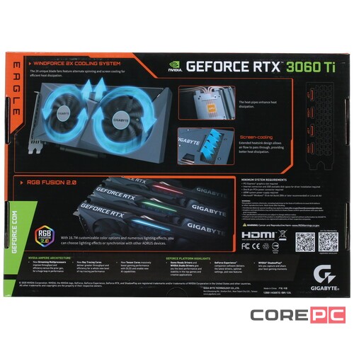 Видеокарта Gigabyte (GV-N306TEAGLE-8GD) GeForce RTX 3060 Ti 8GB EAGLE (rev. 2.0) LHR