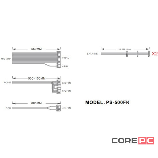 Блок питания 1STPLAYER 500W FK Black (PS-500FK)