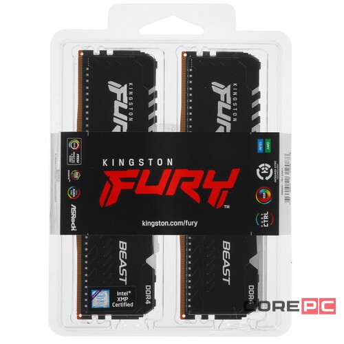 Оперативная память 16 Gb 3600 MHz Kingston FURY BEAST RGB Black (KF436C17BBAK2/16)