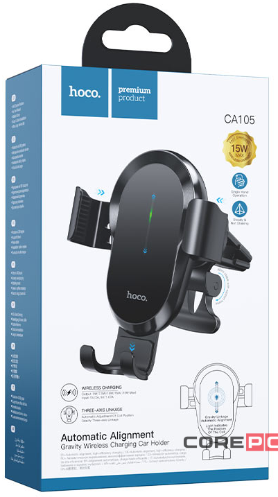 Держатель c беспроводной зарядкой в воздуховод Hoco CA105 15W магнитный черный