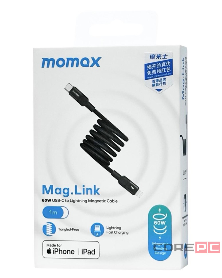 Usb Кабель-зарядка Type-C на Lightning Momax Mag.Link 60W DL57D 1м черный