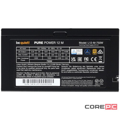 Блок питания Be Quiet! 750W PURE POWER 12 M BN343 16 pin (PCIe 5.0 Connector Cable Details)