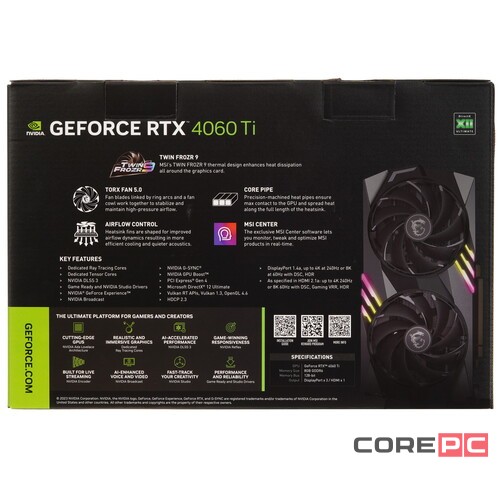 Видеокарта MSI (RTX 4060 Ti GAMING X 8G) GeForce RTX 4060 Ti 8GB GAMING X