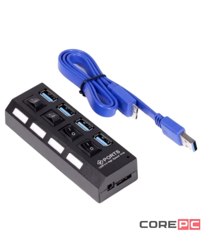 USB 3.0 хаб с выключателями, 4 порта, СуперЭконом, черный, SBHA-7304-B