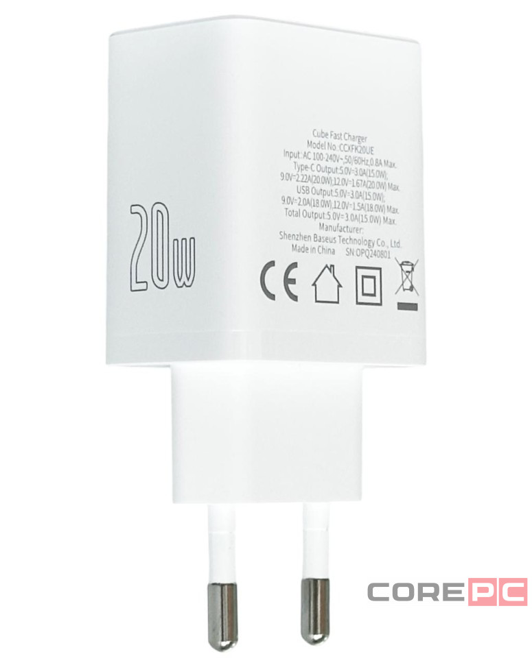 Сетевое зар. устр. Baseus Cube Fast Charger 1USB/1C P10111403213-00 белое