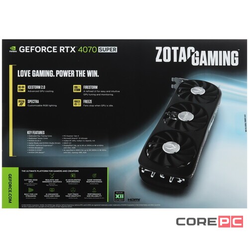 Видеокарта ZOTAC (ZT-D40720D-10P) GeForce RTX 4070 SUPER 12GB TRINITY BLACK ED