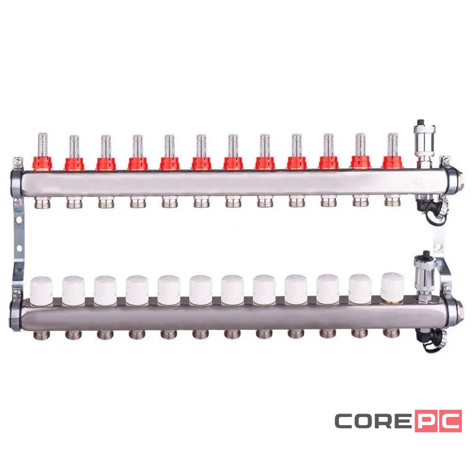 Группа коллект. AQUALINK с расходомерами, сливным краном и автомат. возд-ком, нерж. сталь 1quot;х12х3/4quot;