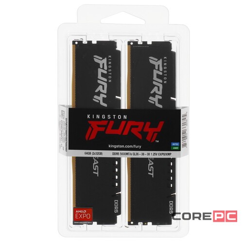 Оперативная память 64 Gb 5600 MHz Kingston FURY Beast AMD Black (KF556C36BBEK2-64)