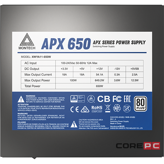 Блок питания Montech 650W APX Black (XWYA11-650W)