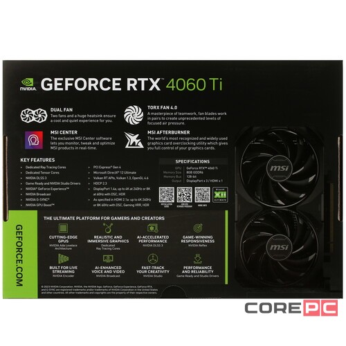 Видеокарта MSI (RTX 4060 Ti VENTUS 2X BLACK 8G OC) GeForce RTX 4060 Ti 8GB VENTUS 2X BLACK OC
