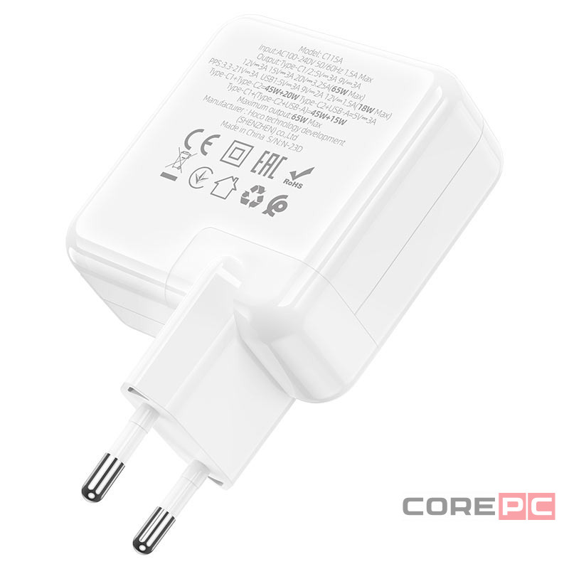 Сетевое зар. устр. Hoco C115A 1USB/2C 65W белое