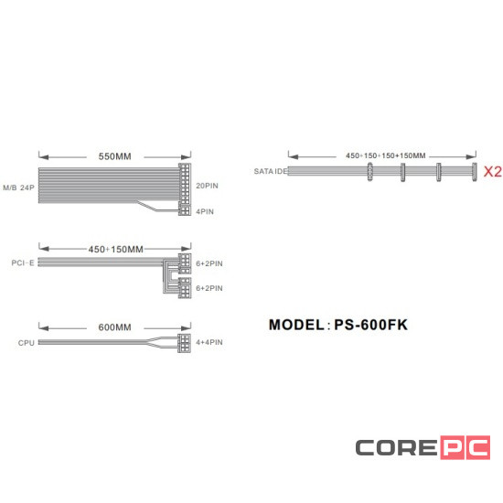 Блок питания 1STPLAYER 600W FK Black (PS-600FK)