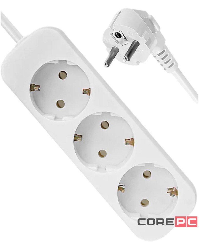 Сетевой фильтр Defender E318, 10А, 2200 Вт, 3 розетки, длина 1,8 м, белый