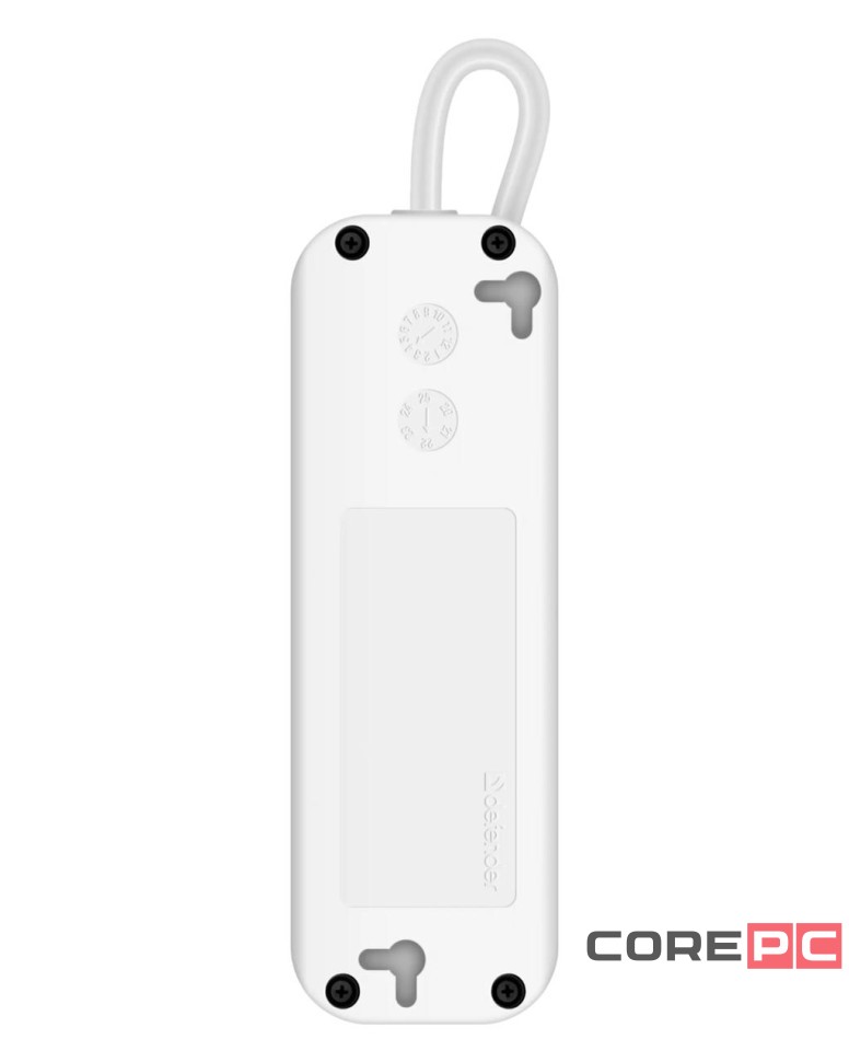 Сетевой фильтр Defender E318, 10А, 2200 Вт, 3 розетки, длина 1,8 м, белый