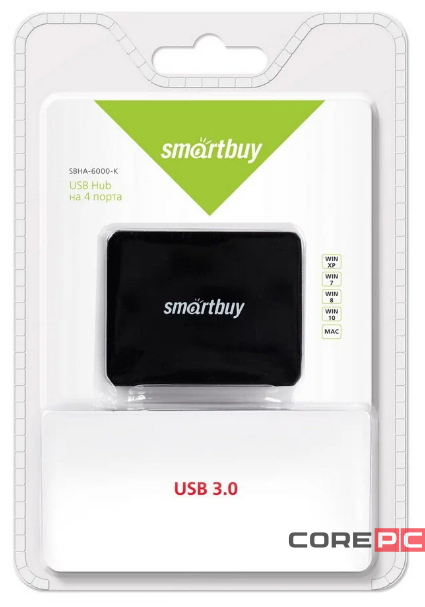 USB 3.0 Хаб Smartbuy 6000, 4 порта, черный (SBHA-6000-K)
