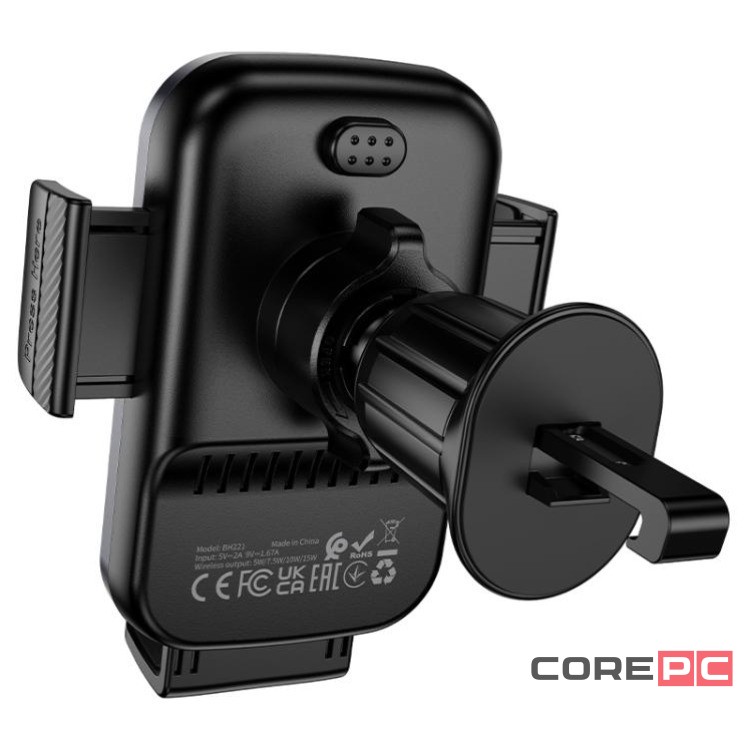 Держатель c беспроводной зарядкой в воздуховод Borofone BH221 15W с зажимом черный