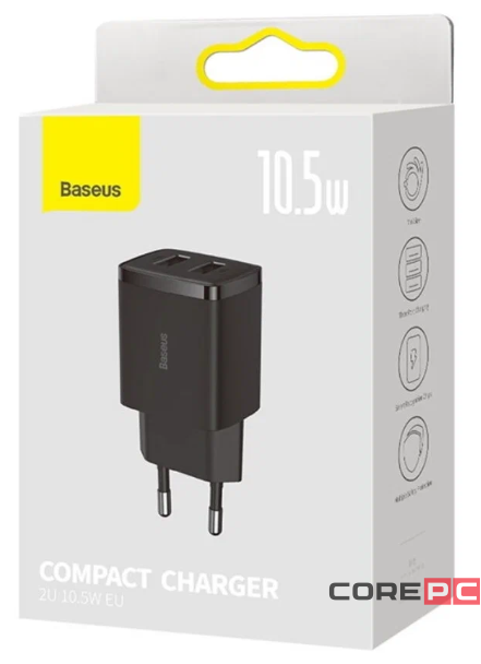 Сетевое зар. устр. Baseus Compact 10.5W 2USB (CCXJ010201) черное