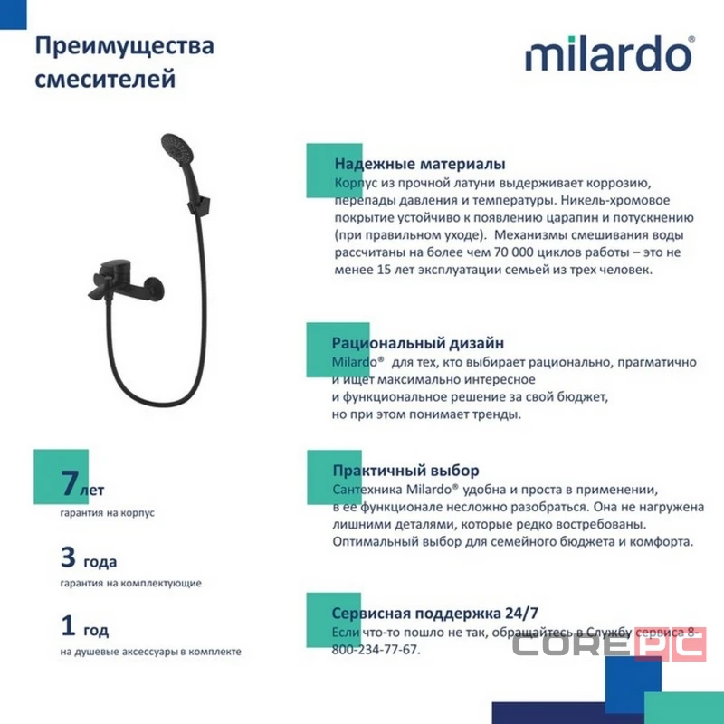 Смеситель для ванны Milardo RORBL00M02, рычажное управление, цвет черный матовый
