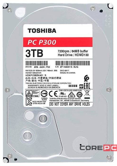 Жесткий диск Toshiba 3000 Gb P300 HDWD130UZSVA