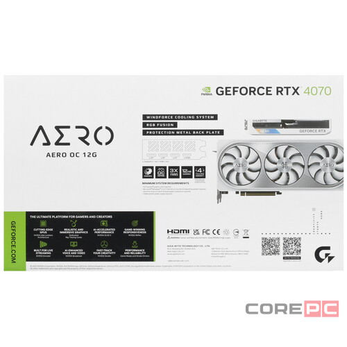 Видеокарта Gigabyte (GV-N4070AERO OC-12GD) GeForce RTX 4070 12GB AERO OC