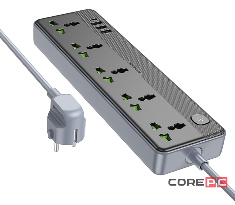 Сетевой фильтр Borofone BAC4A 5-розетки/3USB/1USB-C AC-2500W/DC-12W 1.5м черный