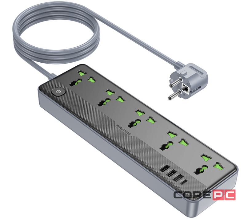 Сетевой фильтр Borofone BAC4A 5-розетки/3USB/1USB-C AC-2500W/DC-12W 1.5м черный
