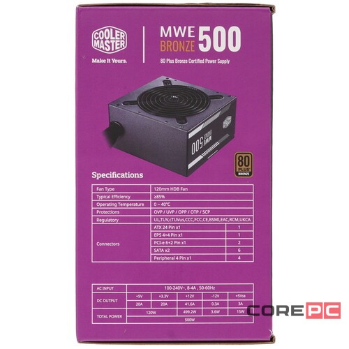 Блок питания Cooler Master 500W MWE BRONZE (MPE-5001-ACAAB-EU)