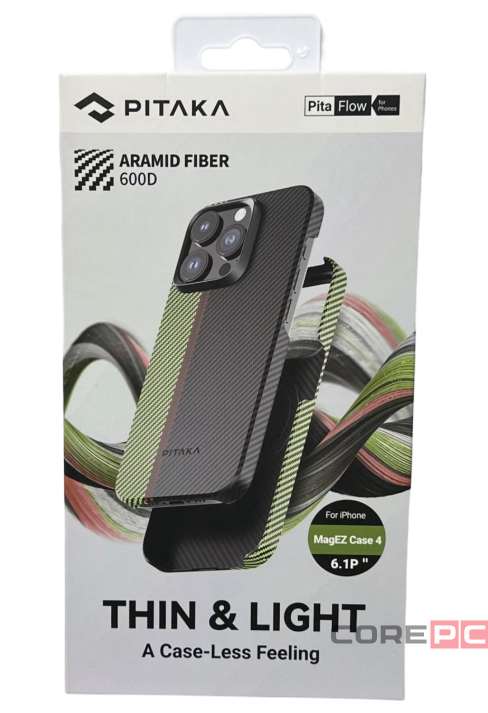 Накладка для i-Phone 15 Pro 6.1" Pitaka Magez Case 4 Aramid Fiber 600D черно-зеленый