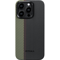Накладка для i-Phone 15 Pro 6.1" Pitaka Magez Case 4 Aramid Fiber 600D черно-зеленый