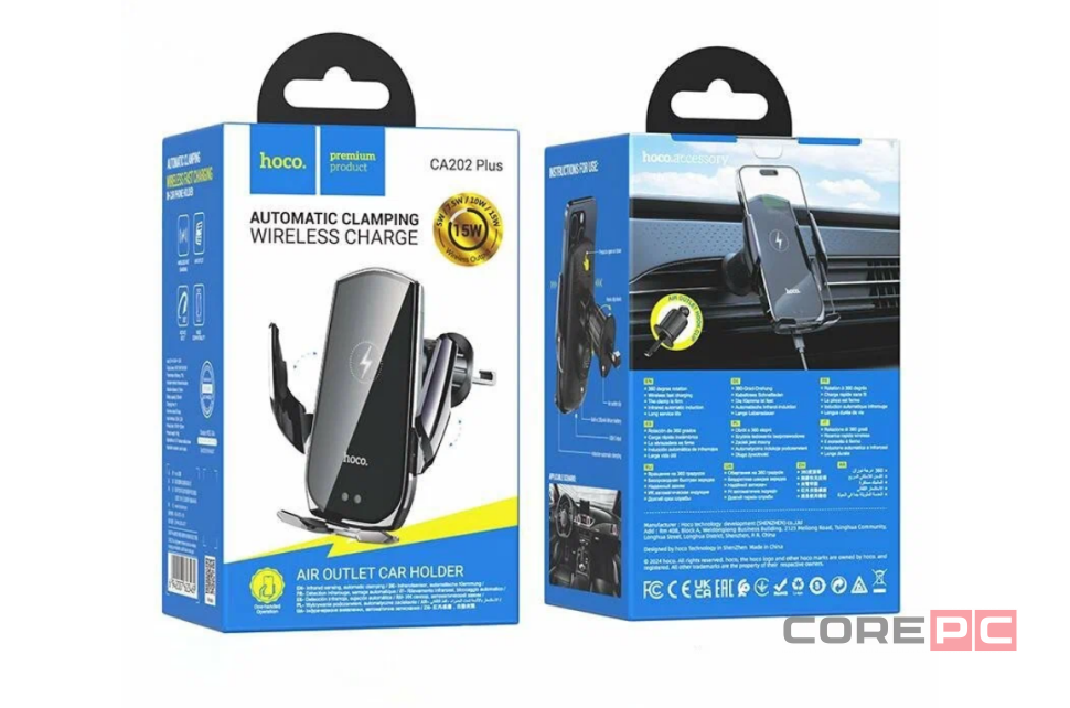 Держатель c беспроводной зарядкой в воздуховод Hoco CA202 Plus 15W черный