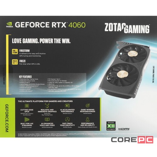 Видеокарта ZOTAC (ZT-D40600E-10M) GeForce RTX 4060 8GB Twin Edge