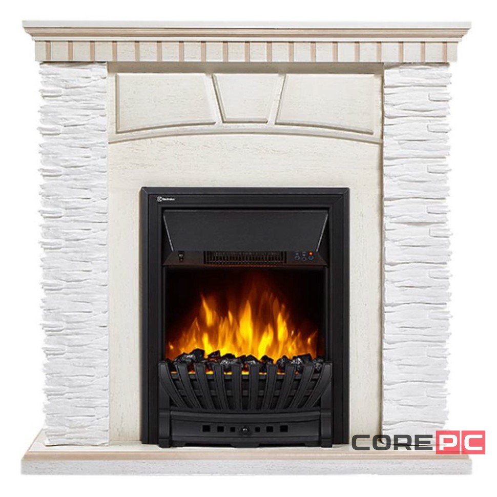 Каминокомплект:Очаг Electrolux EFP/P-1020LS с порталом Porto Classic камень белый, шпон беленый дуб