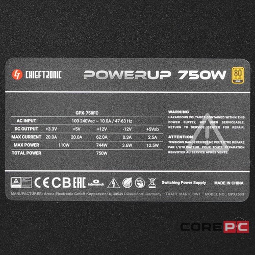 Блок питания Chieftec 750W CHIEFTRONIC GPX-750FC