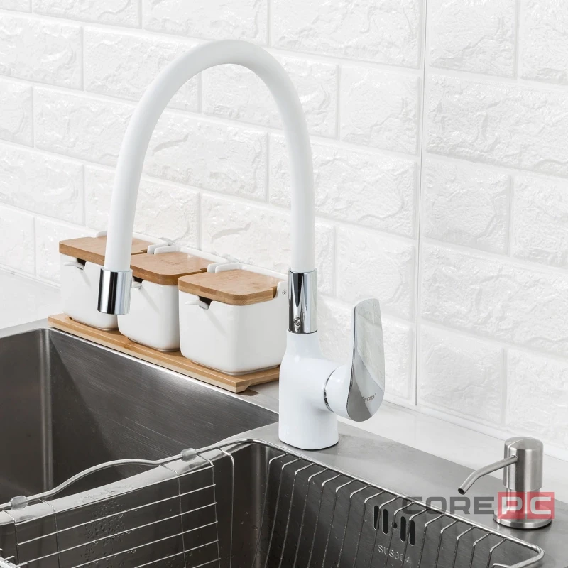 Смеситель для кухни Frap F4453-03, рычажное управление, цвет хром/белый