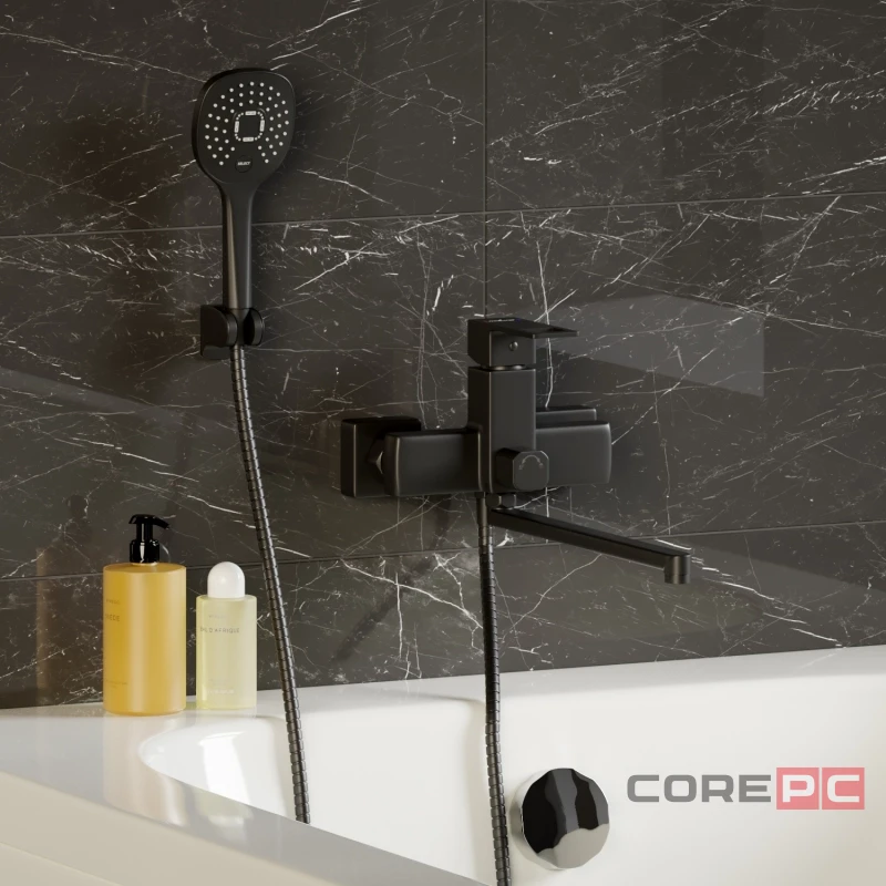 Смеситель для ванны и раковины MIXLINE МЛ34-02/ML34-02, рычажное управление, цвет черный