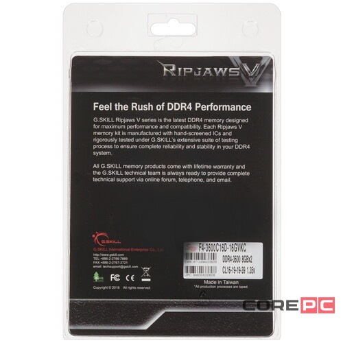 Оперативная память 16 Gb 3600 MHz G.Skill RIPJAWS V (F4-3600C16D-16GVKC)