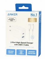 Сетевое зар. устр. Anker B2348G21 USB+1C 20W с кабелем Type-C белое
