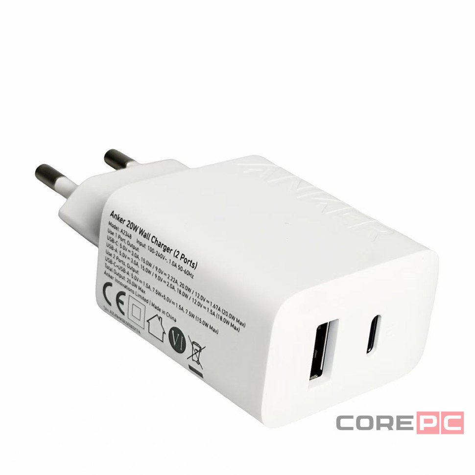 Сетевое зар. устр. Anker B2348G21 USB+1C 20W с кабелем Type-C белое