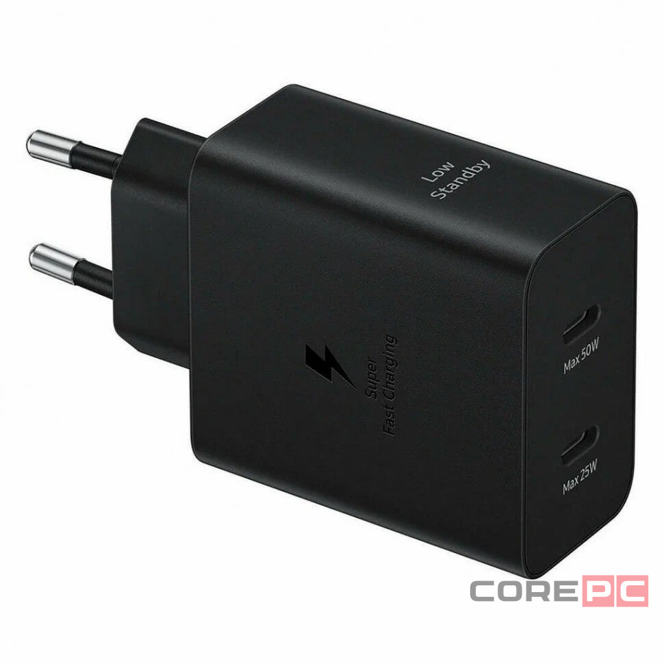 Сетевое зар. устр. для Samsung 50W 2C с кабелем T-C - T-C в упаковке черное (High copy)