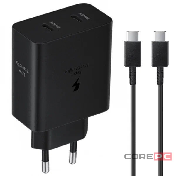 Сетевое зар. устр. для Samsung 50W 2C с кабелем T-C - T-C в упаковке черное (High copy)