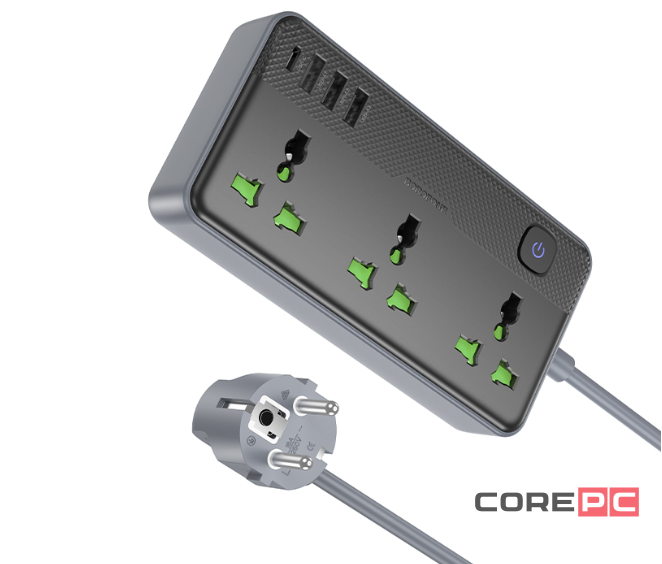 Сетевой фильтр Borofone BAC2A 3-розетки/3USB/1USB-C AC-2500W/DC-12W 1.5м черный