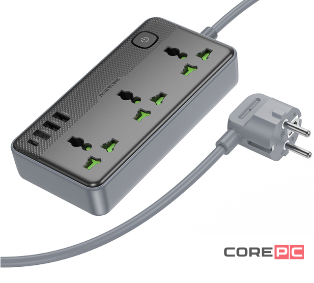 Сетевой фильтр Borofone BAC2A 3-розетки/3USB/1USB-C AC-2500W/DC-12W 1.5м черный