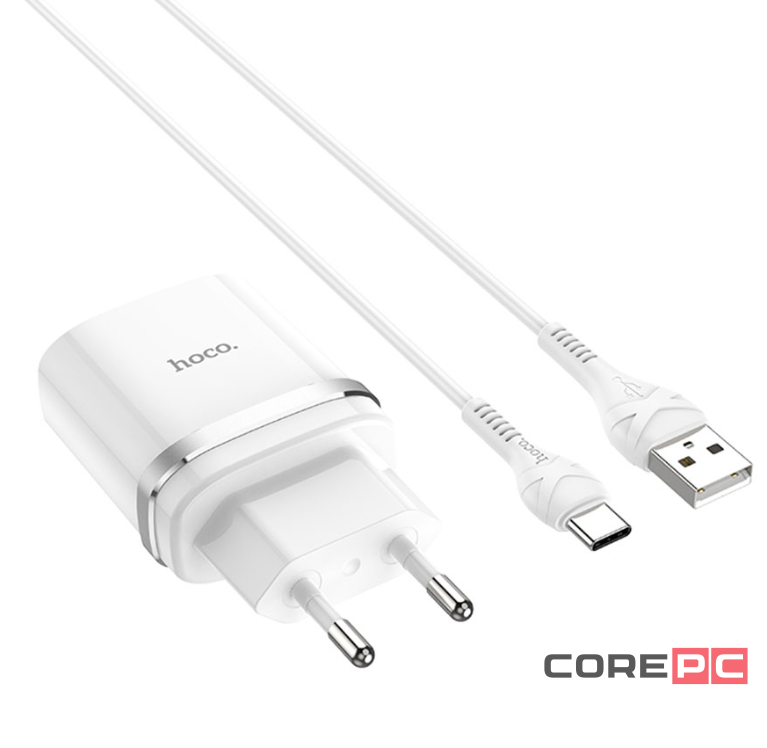 Сетевое зар. устр. Hoco C12Q с шнуром Type-C 1USB QC3.0 2.4A белое