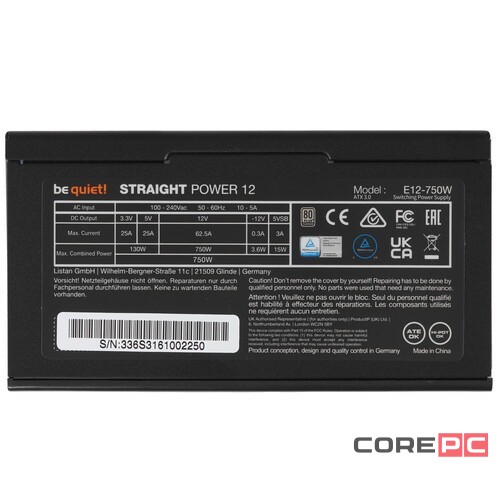 Блок питания Be Quiet! 750W STRAIGHT POWER 12 BN336 16 Pin (PCIe 5.0 Connector Cable Details)