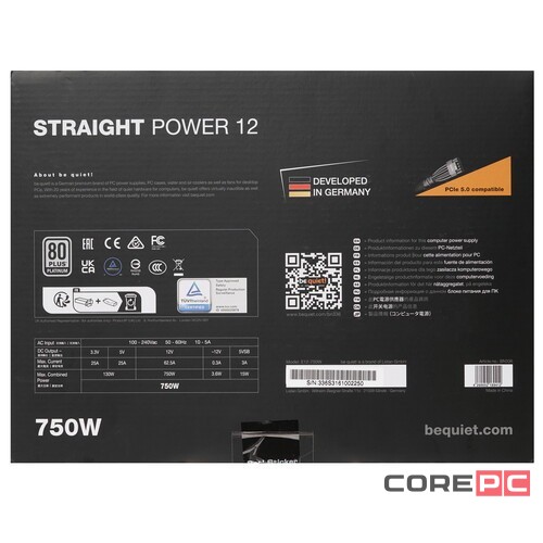 Блок питания Be Quiet! 750W STRAIGHT POWER 12 BN336 16 Pin (PCIe 5.0 Connector Cable Details)