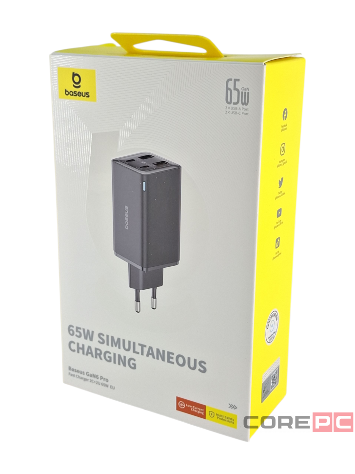 Сетевое зар. устр. Baseus GaN6Pro Fast Charger 2USB/2C 65W кабель T-C на T-C P10162701113-00 черное