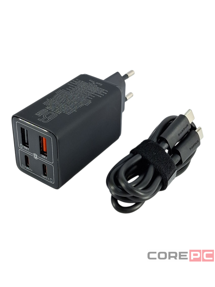 Сетевое зар. устр. Baseus GaN6Pro Fast Charger 2USB/2C 65W кабель T-C на T-C P10162701113-00 черное