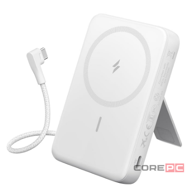 Powerbank с беспроводной зарядкой Anker Zolo (A1685) 10000mAh 30W 1USB/1C с проводом Type-C белый