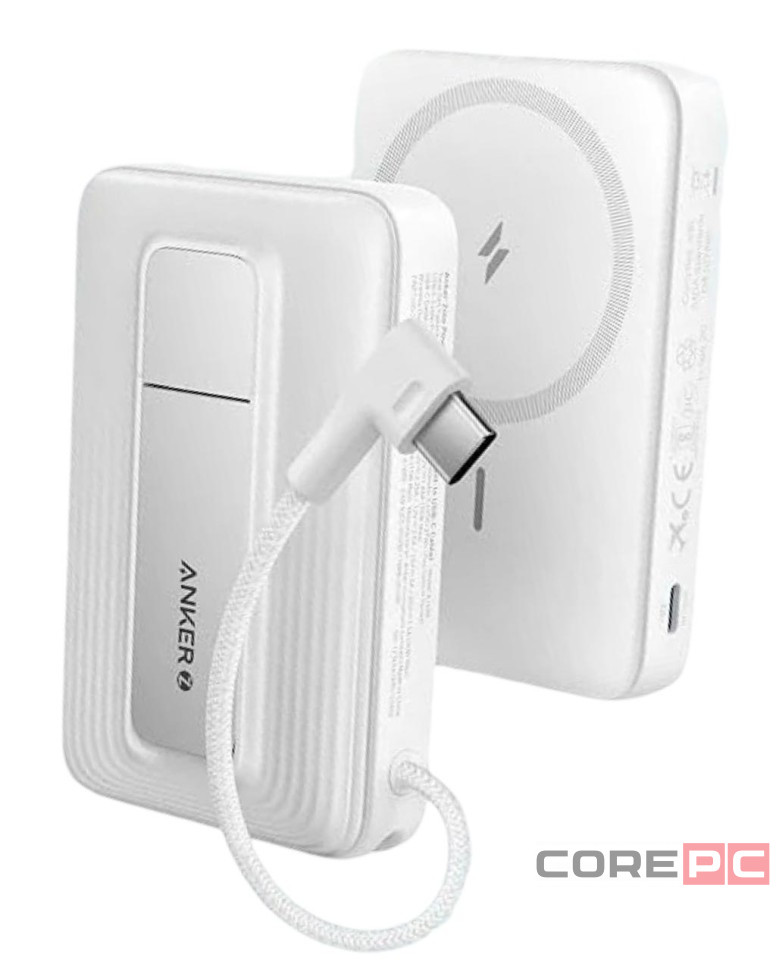 Powerbank с беспроводной зарядкой Anker Zolo (A1685) 10000mAh 30W 1USB/1C с проводом Type-C белый