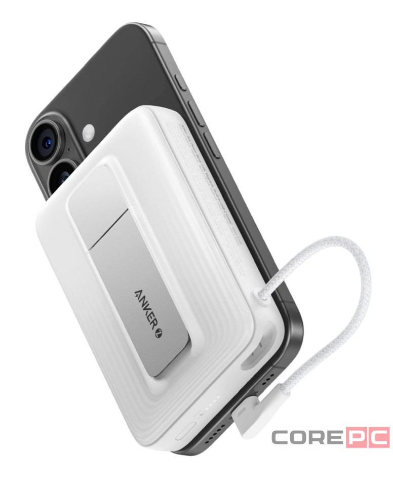 Powerbank с беспроводной зарядкой Anker Zolo (A1685) 10000mAh 30W 1USB/1C с проводом Type-C белый